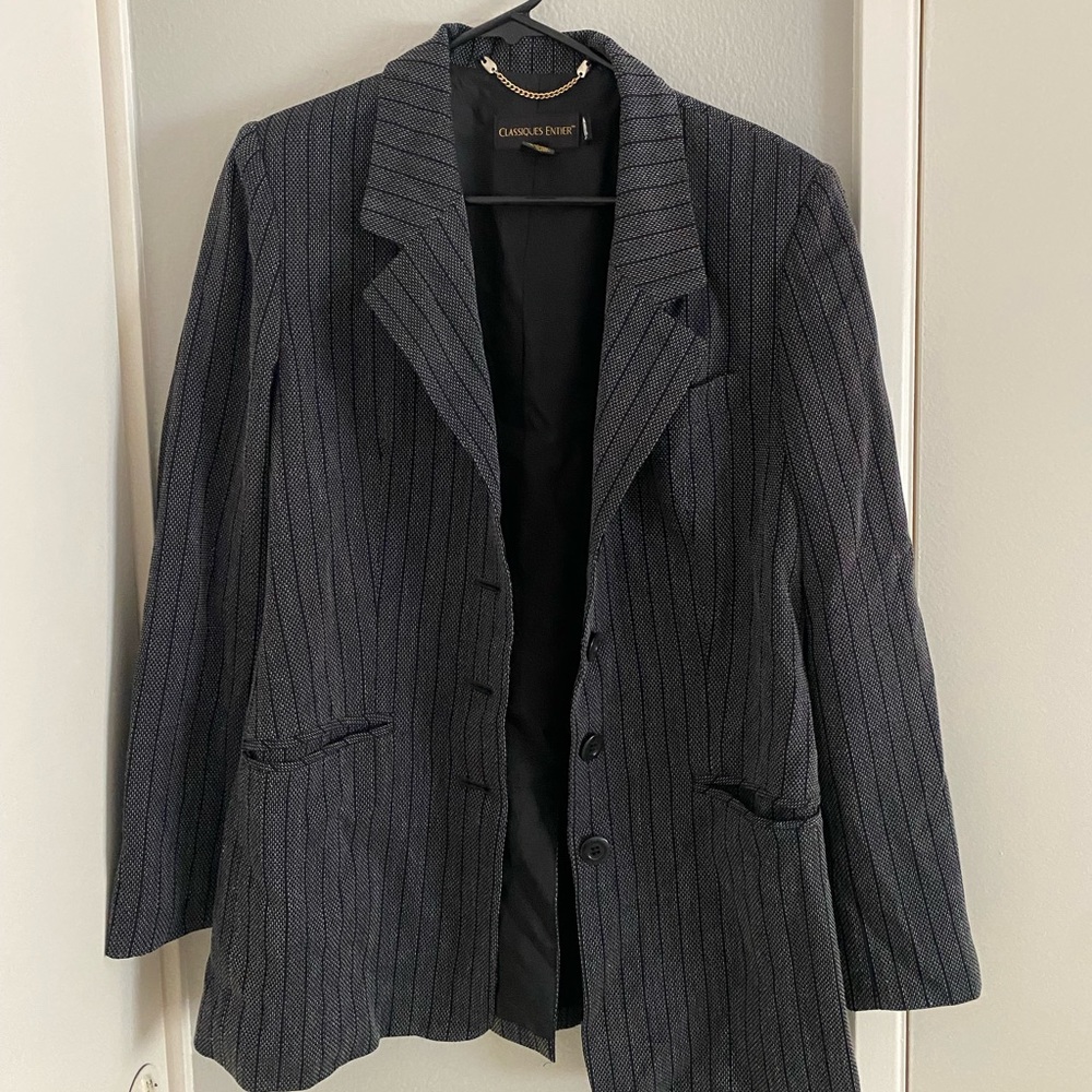 VINTAGE GREY AND BLACK STRIPED BLAZER AND SLACKS